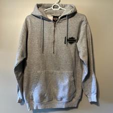 Harley Davidson Vintage Women  s Hooded Gray Black Quarter Zip Sweatshirt Medium