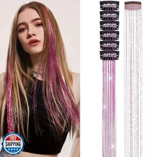 Hair Tinsel Clip in Tinsel Hair Extensions Light Pink Fairy Glitt