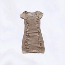 Prime Cut Light Nude Tan Neutral Short Sleeve Ruched Cutout Dress One Size