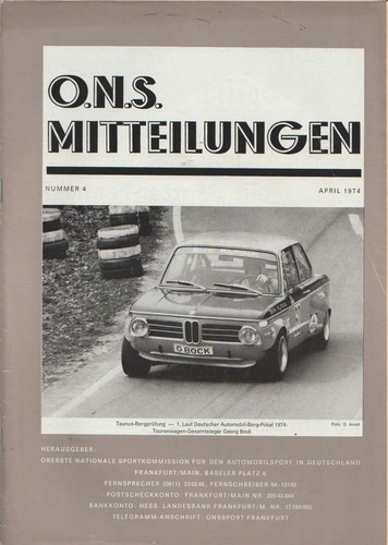 ONS-Mitteilungen 04.1974 Apri 74 Motorsport Ergebnisse Informationen BMW Alpina