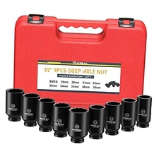  1/2" 9 PCS Deep Axle nut Impact Socket Set, CR-Mo Steel, 12-Point Design, 