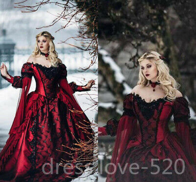 red and black gown with sleeves