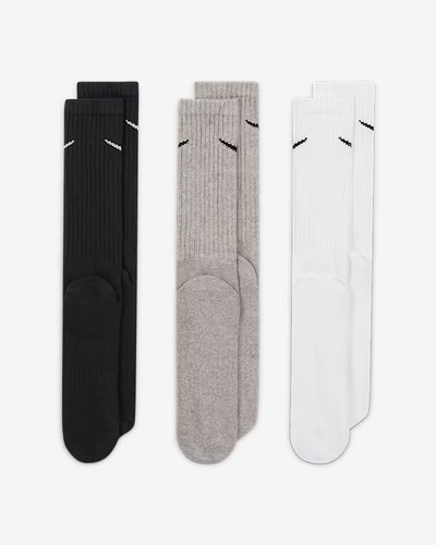 Nike Adult Cushioned Training Crew Socks Pack of 3 Pairs Unisex Grey-White-Black - Picture 5 of 12