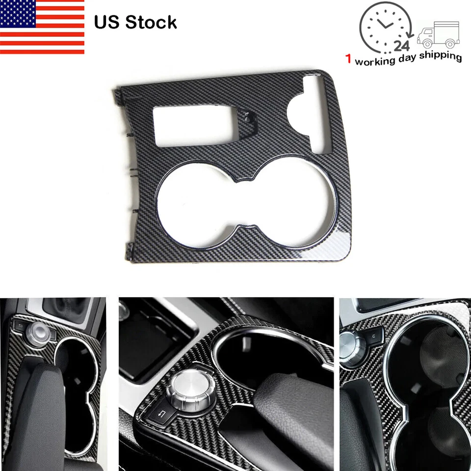 Cubierta de borde de portavasos de consola central de fibra de carbono para Benz W204 Clase C 2008-14 Foto 3 de 4