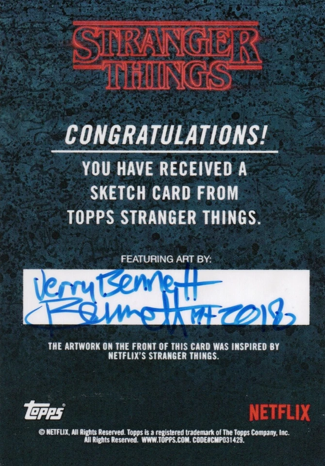 2018 Stranger Things Season 1, Sketch Card by Jerry Bennett 1/1 - Image 2 of 2