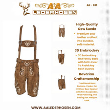 Lederhosen Men Vintage Shorts Bavarian Outfit Premium Leather with 3D Embriodery