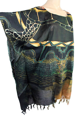 Beautybatik Cobalt Blue Batik Caftan Boho Hippie Women Tunic Top Blouse Plus Size 2x