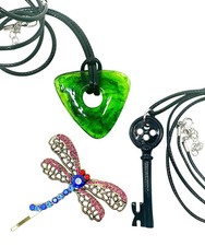 Coraline Looking Stone Necklace, Skeleton Key & Dragonfly Hair Bobby Pin