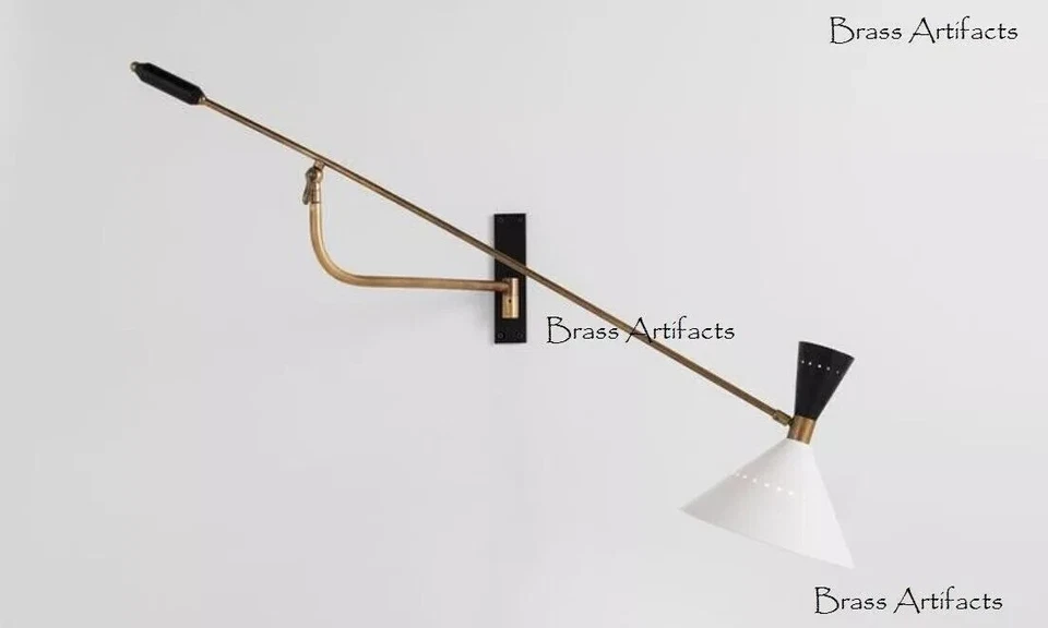 1950's CENTURY WALL LIGHT BRASS SPUTNIK MODERN ITALIAN INDUSTRIAL FIXTURE SWING - Image 2 of 4