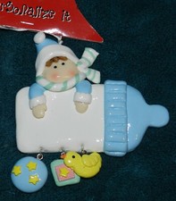 CUTE BLUE BABY BOTTLE DOUGH CHRISTMAS ORNAMENT CAN PERSONALIZE