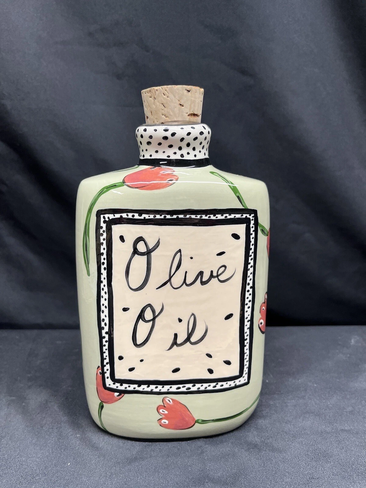 Mid Century Droll Designs 8” Olive Oil Bottle With Cork Slight Chip SEE PICS.