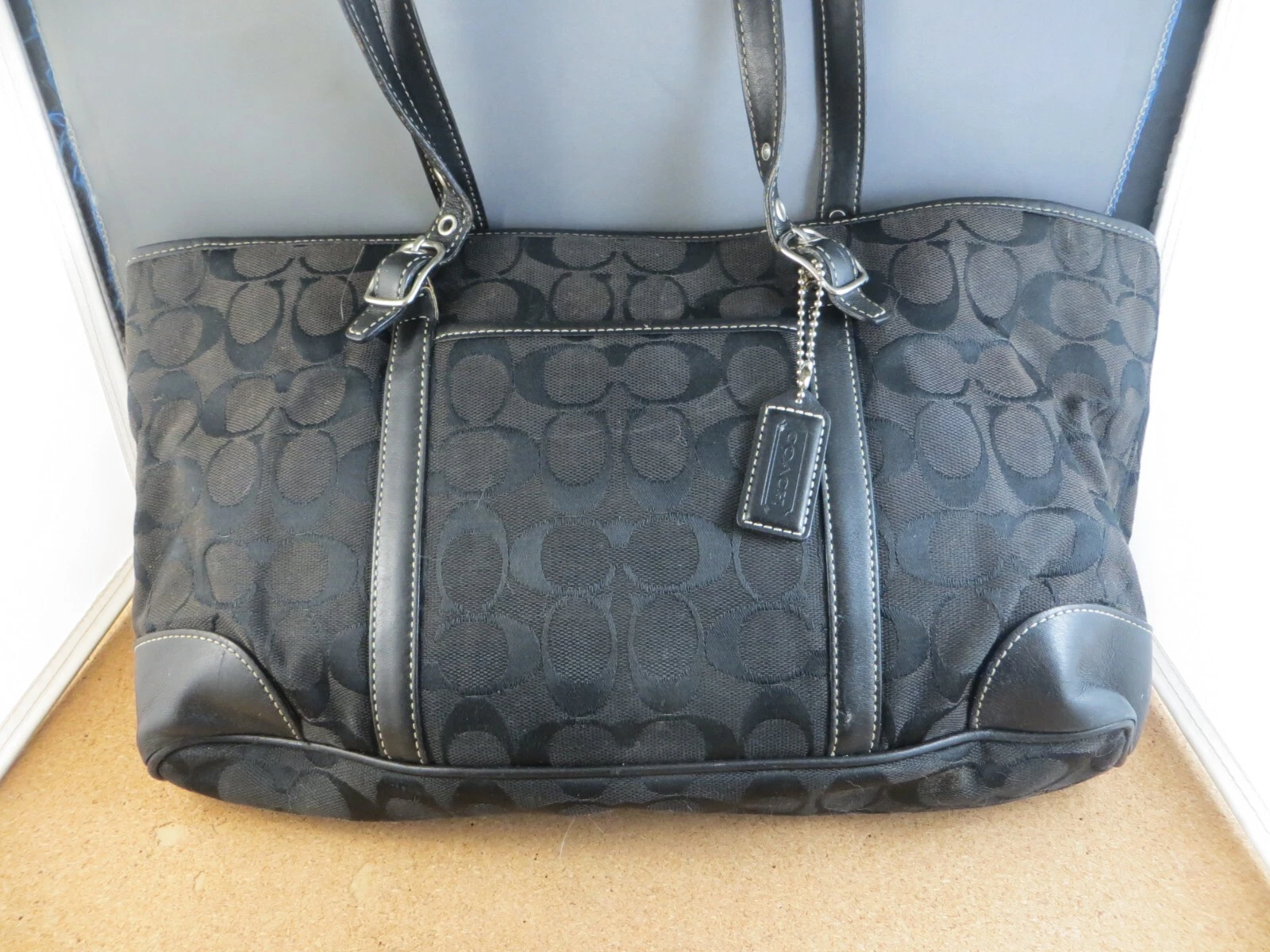 Borsa a mano vintage firmata Coach in pelle tela nera L2J 6335