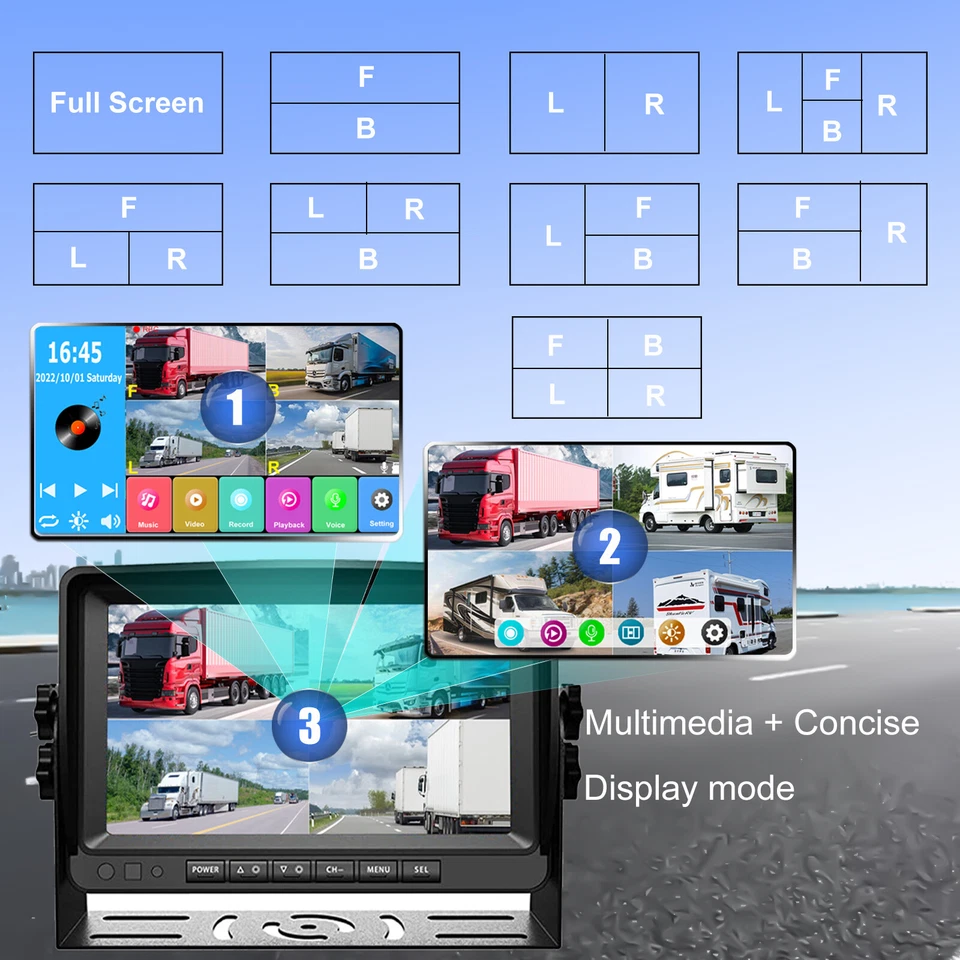 9" Quad Monitor DVR 4 ch Backup Camera for Truck Caravan Rear View No Blind spot - Image 3 of 4