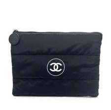 CHANEL Clutch Cosmetic Pouch Coco Mark Polyester Black UNUSED Japan Auth F/S