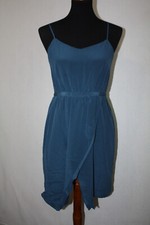 Madewell Sz 4 Sandstar Solid Blue Lightweight Silk Slip Wrap Dress Fully Lined