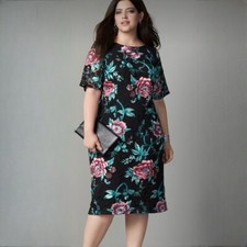 Eliza J Floral Lace Dress Embroidered Black Pink Green Short Sleeve Plus 22W