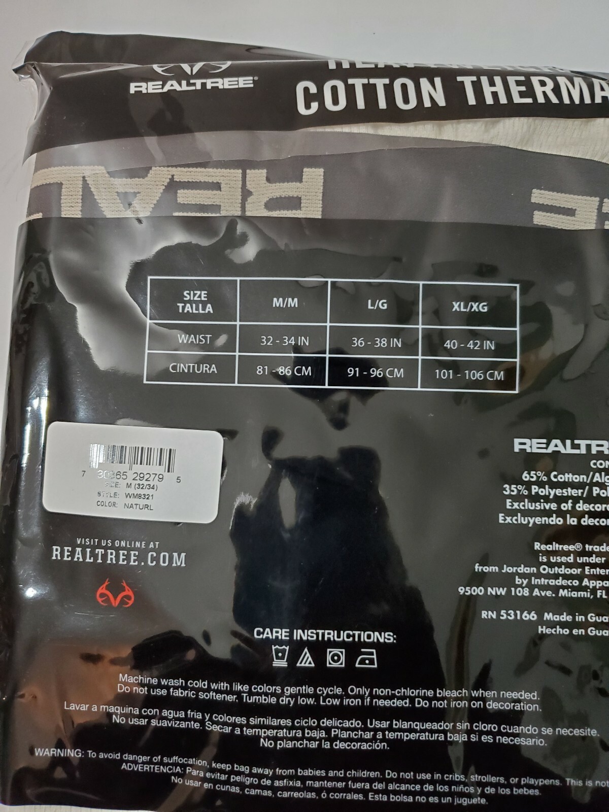 realtree men's heavyweight cotton thermal underwear bottom natural size