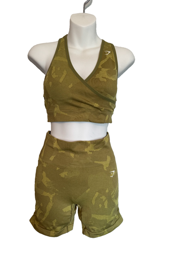 Women's Gymshark Sports Bra Short Set Green Camo Size Med - Picture 2 of 10