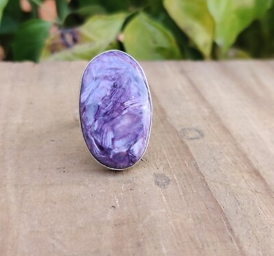 Beautiful Charoite Gemstone Ring 925 Sterling Silver Gift For Her Statement Item