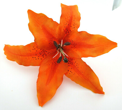 Large Hawaiian 7.5'' Mango Orange Tiger Fire Lily Silk Flower Brooch Pin,Hat Pin