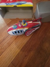 Vintage Tin Toy Rocket Racer Friction Litho Rocket Car