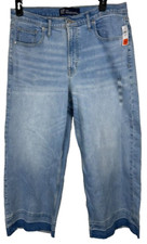 GAP Women  s Size 16/33 R Wide Leg Split Raw Hem High Rise Denim Blue Jeans NWT