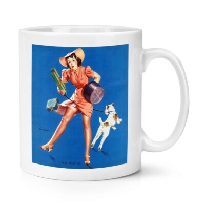 Pin Up Girl 10oz Tasse Becher Help Wanted Gil Elvgren Sexy Vintage Poster Hund