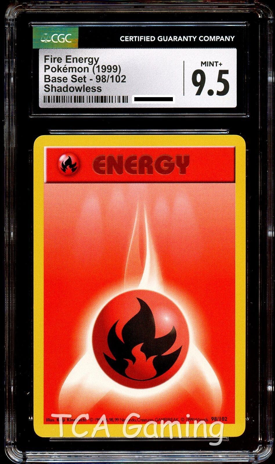 CGC 9.5 MINT+ Fire Energy 98/102 Base Set SHADOWLESS Pokemon Card