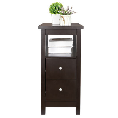Narrow Chairside End Table Sofa Table with 2 Drawer and Shelf for Living Room