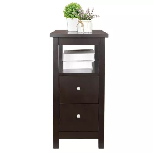 End Table Narrow Accent Side Table with 2 Drawer Storage for Bedroom Black/Brown - Picture 3 of 17