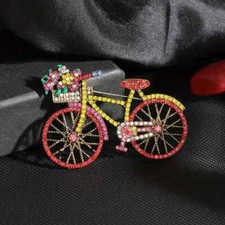 Red Bicycle Brooch Pin Inlaid Shiny Rhinestone Clothing Accessory Pin Unique