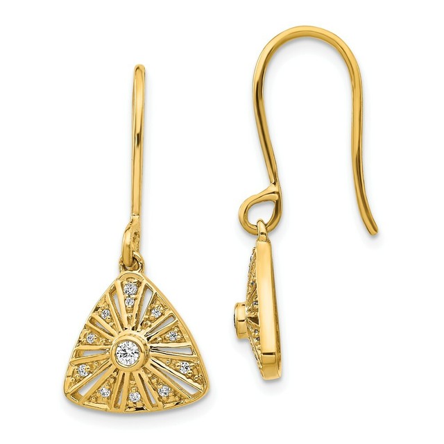 14k 14kt Yellow Gold Diamond Vintage Leverback Earrings 30 mm X 11 mm