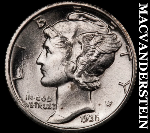 1935 Silver Mercury Dime - FSB  Choice Gem Brilliant Unc++++  Lustrous  #G9401