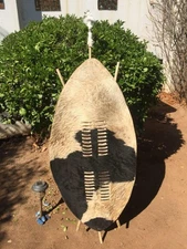 XXL Zulu Shield Black White 145cm Authentic Cowhide with Wooden Frame