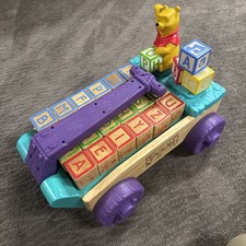 VTG Disney Winnie The Pooh ABC Wagon w/Alphabet Wooden Blocks Complete Works 