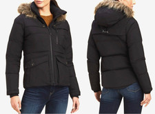 Ariat Claiborne Down Puffer Jacket Womens M Black Hooded Faux Fur Trim Full Zip