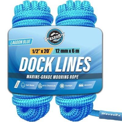 Premium Nylon Boat Dock Lines & Ropes for Docking 1/2'' x 20' | Double Braide...