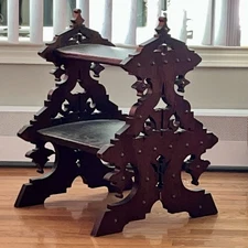 Antique Carved Solid Wood Shoe Bench Rack Display Shelf Small Table Brass Studs