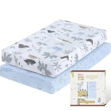 100 Cotton Changing Pad Cover for Baby Boys, Dinosaur Blue - White