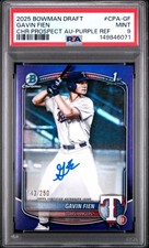 2025 BOWMAN DRAFT CHROME PURPLE AUTO #CPA-GF GAVIN FIEN 143/250 PSA 9