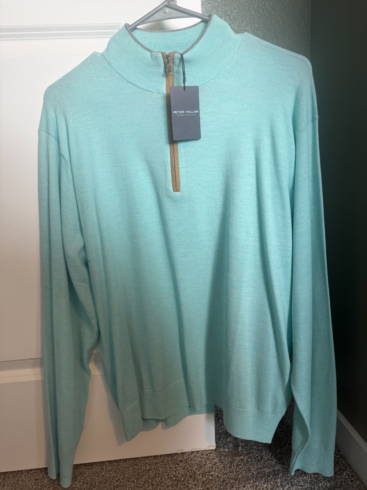 Peter Millar Crown Moreno Wool Blend 1/4 Zip Sweater Men's L Night Sky NWT