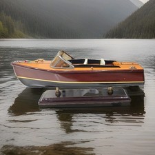 Modellino motoscafo in legno da collezione con espositore 14"x5"x5"