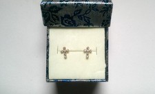 14K Yellow Gold CZ Cross Earrings Studs
