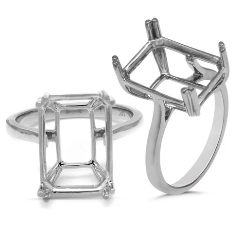 14x10mm Emerald Cut Semi Mount Ring 925 Sterling Silver Solitaire Women Ring