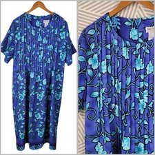 Vintage Dress Plus Size 22W 3X Midi Floral Long Blue Pintuck Tie Waist alt