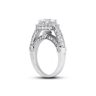 1 1/4ct D VS2 Round Cut Natural Certified Diamonds 14k Gold Halo Side Stone Ring