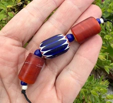 Antique Venetian 6 Layer Chevron & Cornaline d' Aleppo African Trade Beads (J)