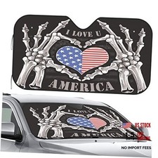 Front Window Car Sun Shade Windshield- American Skull Flag Foldable Cute Funny