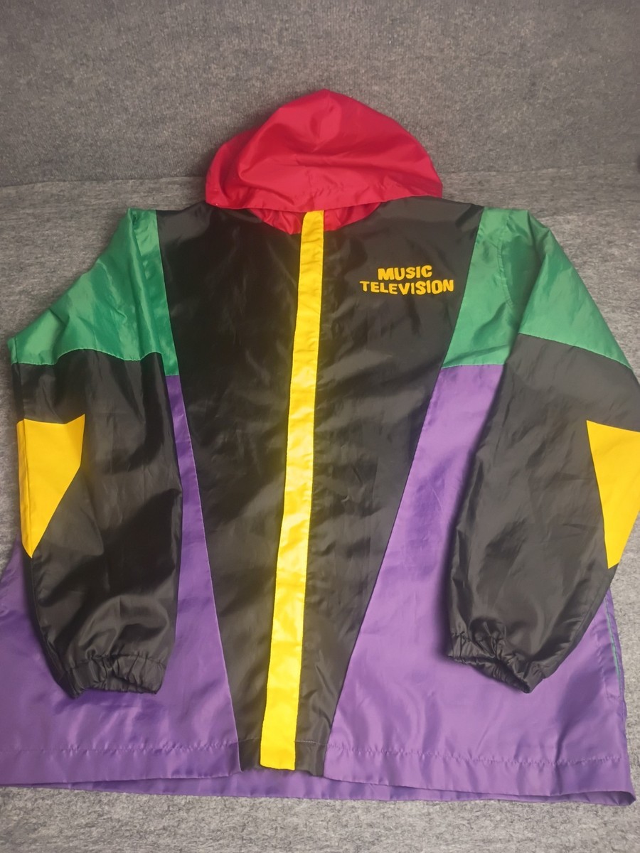 Vintage MTV Music Television Windbreaker Jacket Hooded Colorblock