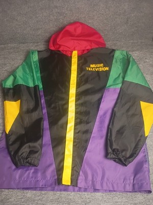 Vintage MTV Music Television Windbreaker Jacket Hooded Colorblock
